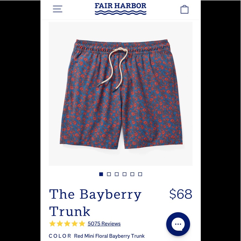 Fair Harbor Swim Trunks Size L Blue/Red Floral